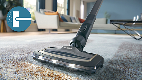 Безкабелна прахосмукачка Philips AquaTrio за сухо и мокро почистване от серия 9000 почиства малък и голям килим